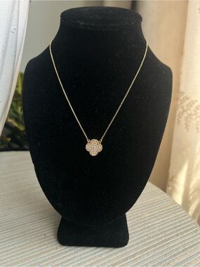 Gold Pavé Clover Pendant Necklace with round accent in the middle